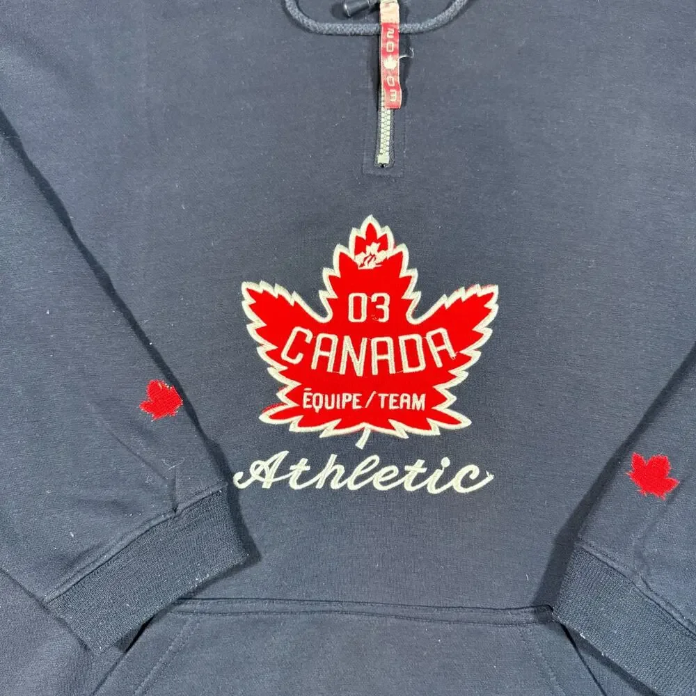 Canada Athletic Hoodie Navy Pullover Maple Leaf Vintage Y2K